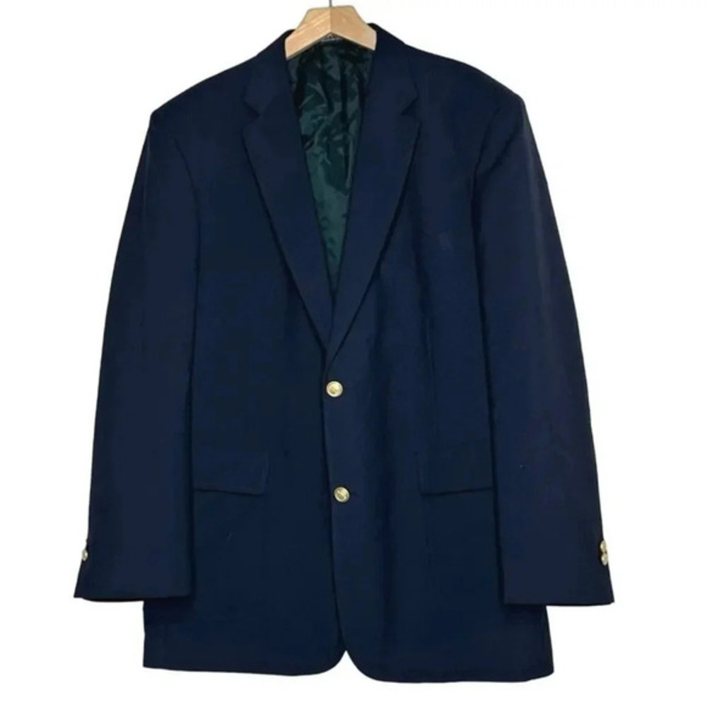 Vintage David Taylor 42L Blazer Sports Jacket Blue Gold Crest Buttons Preppy